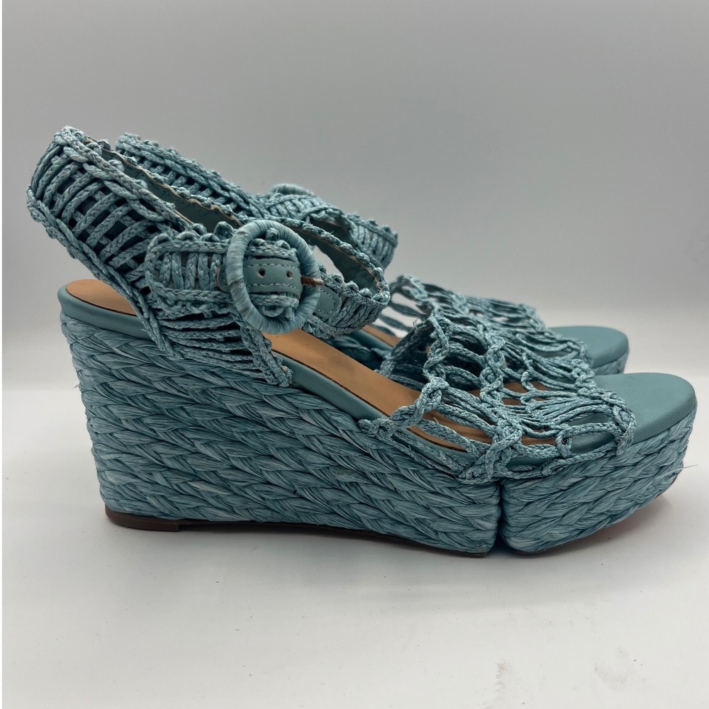 Paloma Barcelo Raffia Crochet Platform Wedge Sandals Womens 39 9 Blue‎ Spain